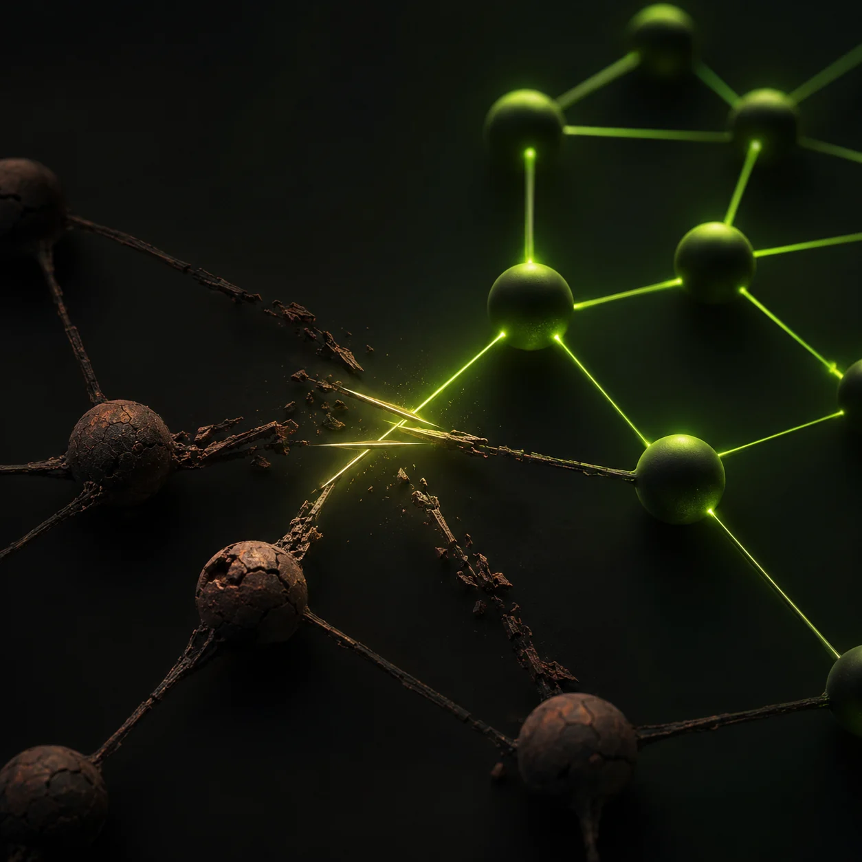 Abstract network showing toxic backlinks being cleanly removed